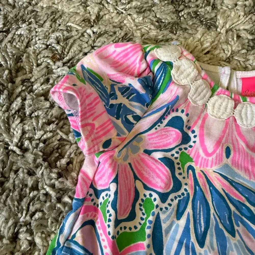 Lilly Pulitzer Dress Baby Girl 6-12 Months Blue Pink Ruffle Dominique Shift